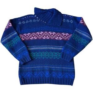 Vintage SKYR Shetland Wool Fair Isle Sweater Blue Purple Nordic  Small to medium
